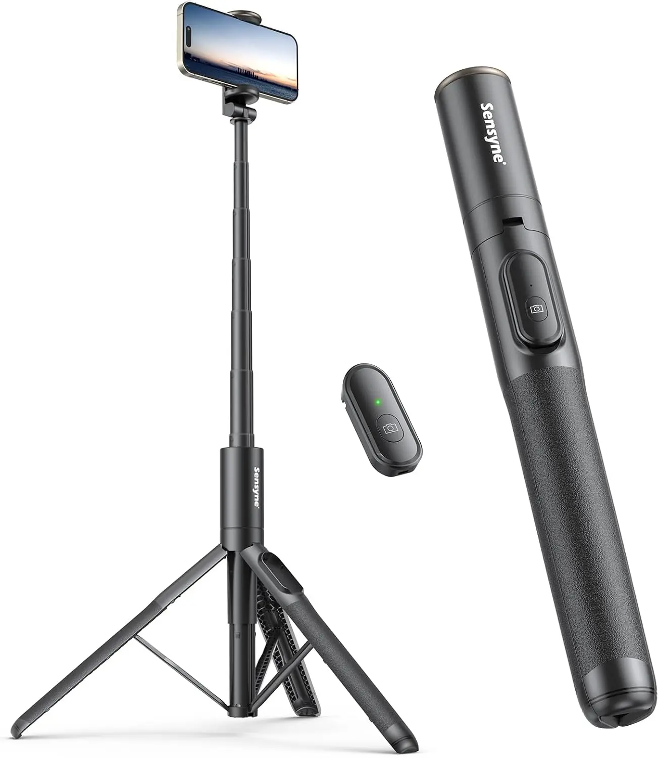 Sensyne 60" Phone Tripod - Selfie Stick, Lightweight All in One Phone Tripod Integrated with Wireless Remote Compatible with All Cell Phones for Selfie/Video Recording/Photo/Live Stream/Vlog（Black）