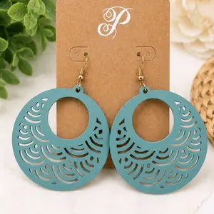 Sea Glass Blue Wooden Statement Earrings