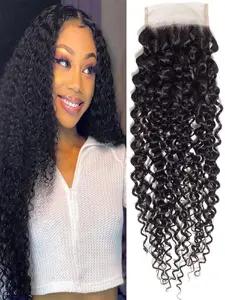 4x4 Lace Closure Kinky Curly Human Hair, 100% Unprocessed Human Hair, Free Part Closure, Natural, Suitable for Various Occasions, Lace Closure Wigs