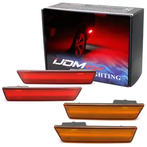 iJDMTOY Amber/Red Color Lens with Full LED Strip Built-in Side Marker Light Kit For 2008-2014 Dodge Challenger, Includes (2) Front Amber LED & (2) Rear Red LED