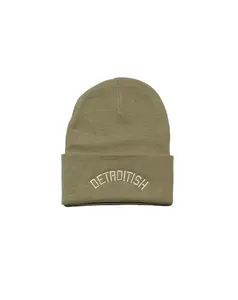 Ink Detroit Detroitish Embroidered Knit Beanie - Sustainable & Ultrasoft Winter Hat, Polylana Acrylic Blend in Beige