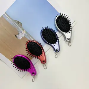1PC Mini 3-In-1 Portable Foldable Hair Brush With Makeup Mirror and Flat Top Comb, Dual-Use, On-the-Go Styling, Travel Daily Essentials, Cute Air Cushion Comb, All Hair Types, Massage Feature, Used as Pendant, Trendy Accessories, Gift, Party Favors