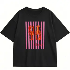 Preppy Lobster Graphic Tee Women Plus Size Coastal Summer Shirt
