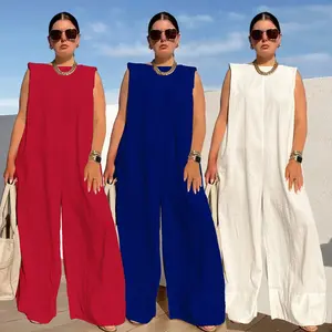 2025 plus size women's jumpsuit spring and summer elegant ladies casual solid color wide leg pants jumpsuit Bohemian Knit