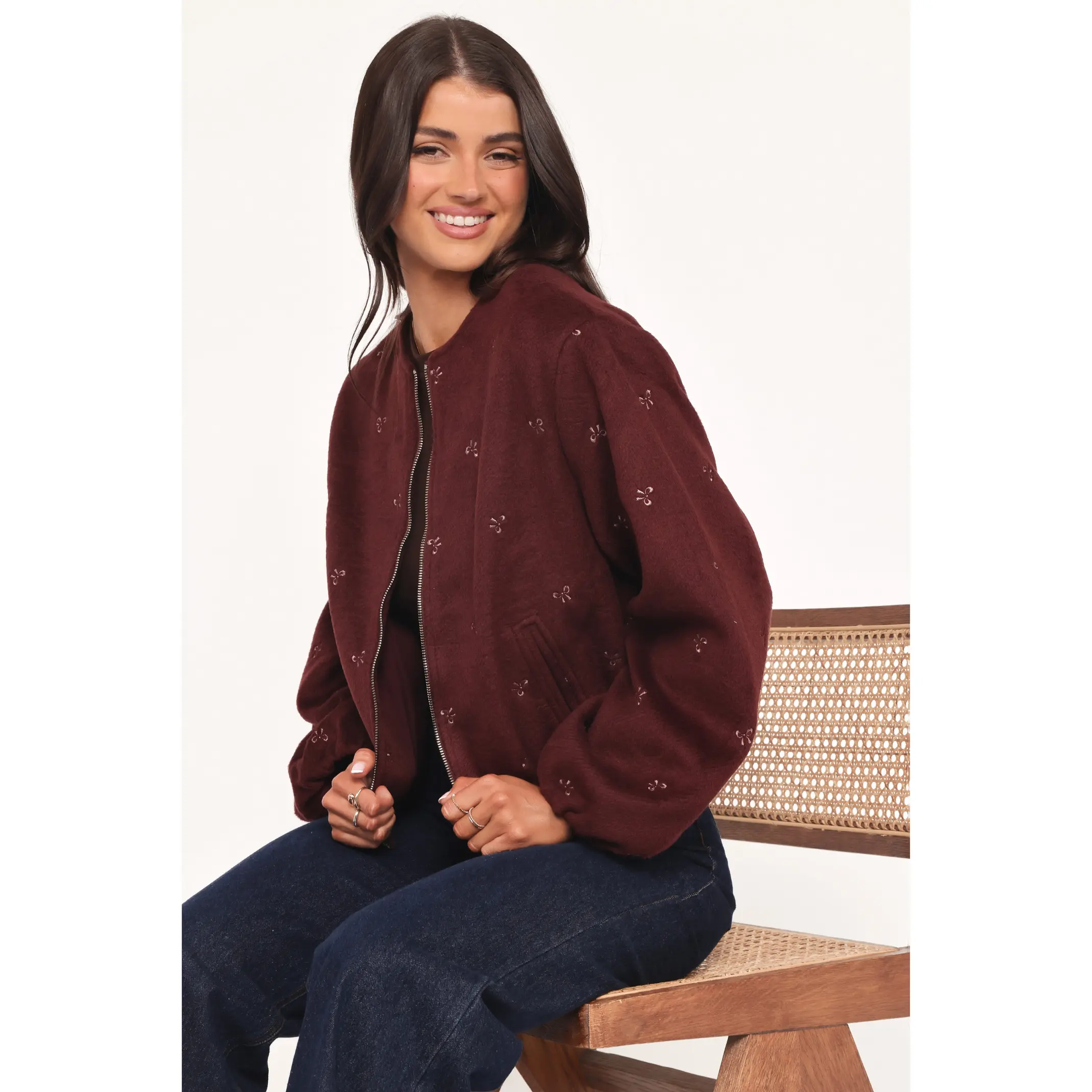 Marla Cropped Bomber - Cherry