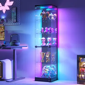 Dystler Glass Display Cabinet, LED Display Case with RGB Lighting, Lockable Curio Cabinet with Explosion-Proof Glass Doors for Collectibles,6-Tier China Cabint with Motion Sensor Light