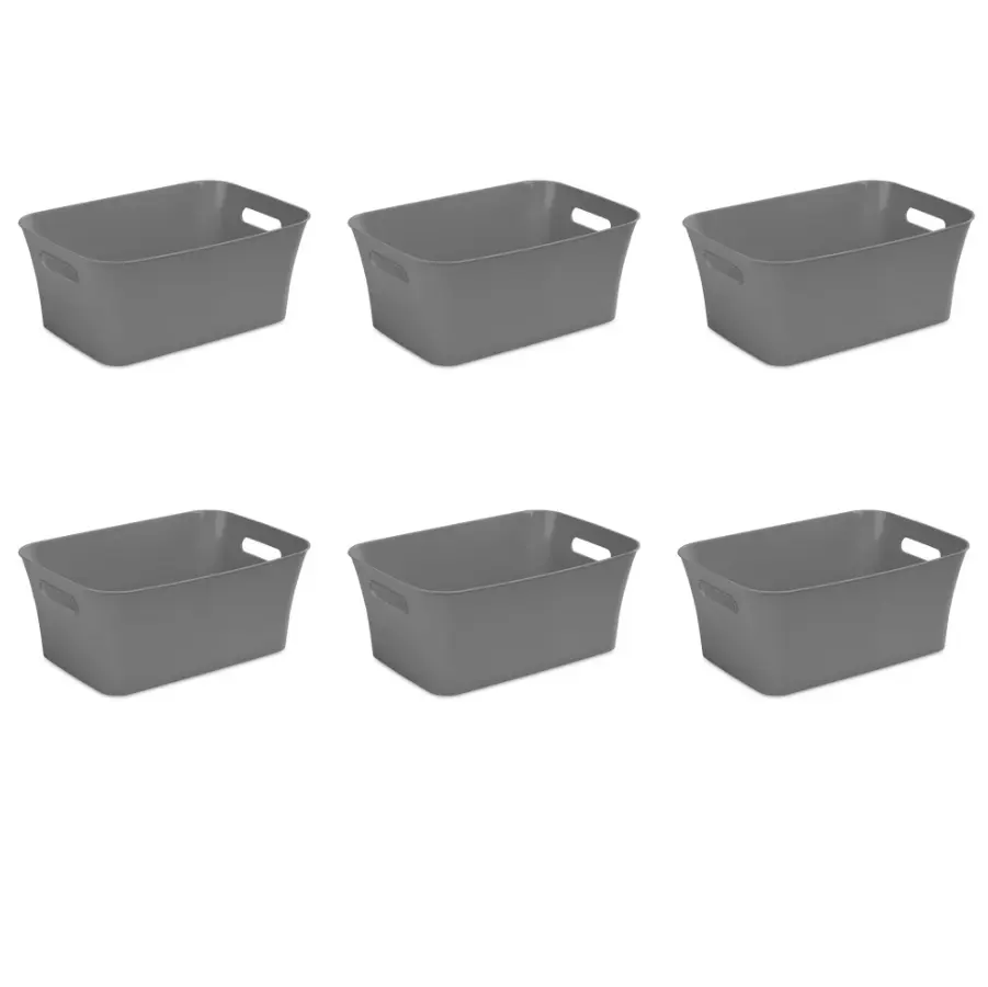 6-Pack Plastic Storage Bins with Handles - Gray Multi-Purpose Organizer Baskets for Pantry, Closet & Home