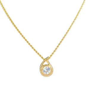 Pre-owned Christian Dior 14k Gold Plated CZ 1 Carat 16.5" Necklace & Pendent