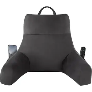Back Pillow for Bed Sitting up, Reading Pillow for Sitting in Bed Adult, Back Support Pillow, Memory Foam Sit up Lounge Backrest Pillow with Arms for TV, Couch, Chair, Dorm, 18 Inch, Grey