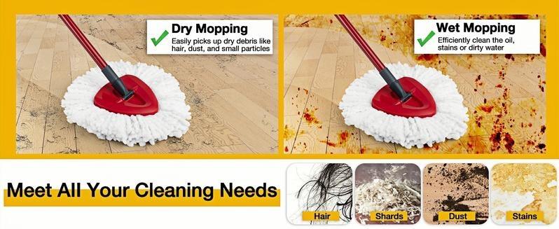 Spin Mop Replacement Heads Compatible with Oceda EasyWring 1-Tank System, 30-58" Mop Handle,Scrub Brush and Base Combo Set,Mop Refills Easy to Replace and Cleaning