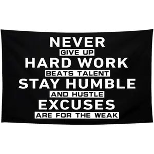 Never Give Up Flag Discipline Flag 3x5 Ft Motivational Flags for Room Guys Home Gym Funny Inspirational Flags for College Dorm Office Bedroom Meme Flag Man Cave Wall Art Decor Banner Gifts Black Ornaments