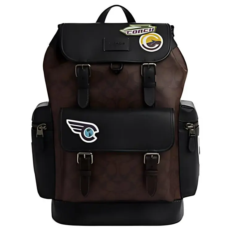 COACH Sprint 29 Classic Print Drawstring Backpack – Coated Canvas, Pebbled Leather, and Smooth Calfskin – Large Unisex Style in Brown and Black