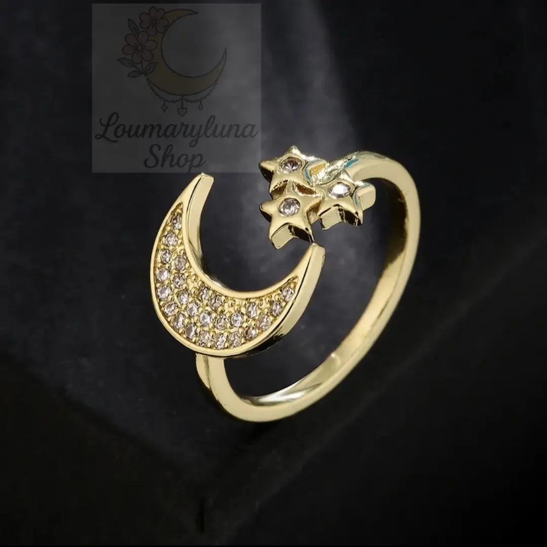 Loumaryluna Shop Luna y Estrellas Anillo Abierto Oro Laminado 18K / Copper 18k Gold Zircon Star Moon Geometric Open Ring for Adults