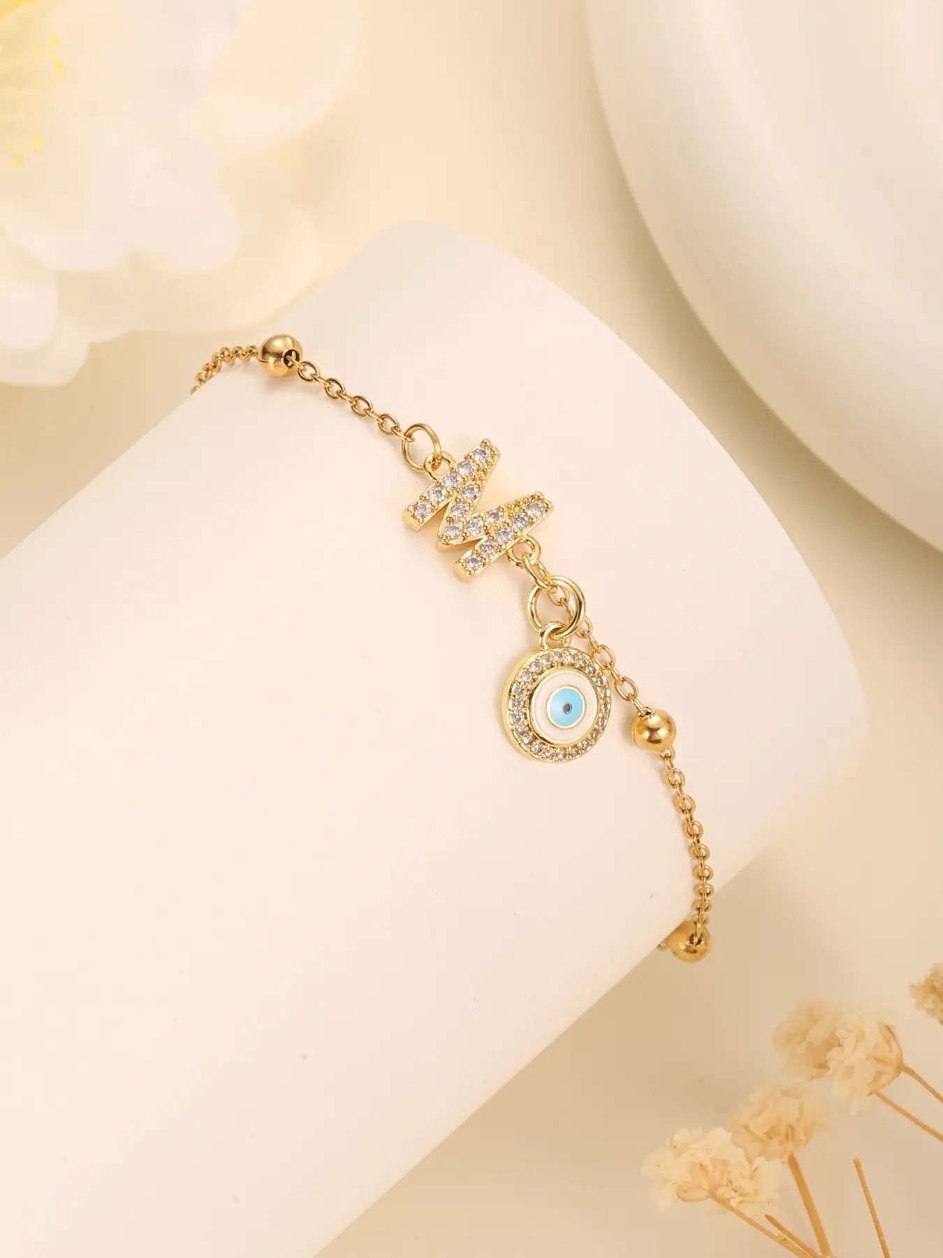 1PC Fashion Micro Pave Zircon Turkish Evil Eye Bracelet Women Golden Color Initial Letter Bracelets For Women Jewelry Stackable Bracelets