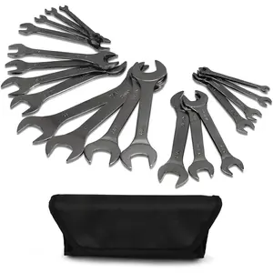 Valentine's Day Gifts 19 Piece SAE Metric Ultra Thin Open End Wrench Set CRV Nickel Plated Slim Design Anti Corrosion with Roll Up Pouch for Mechanics Automotive Repair DIY Home Garage