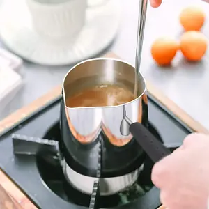 1pc Stainless Steel Latte Art Cup with Long Handle - Perfect for Milk Frothing & Coffee Decorations, Ideal for Home or Cafe Use，and Fancy Coffee Art Chocolate melting pot, butter melting