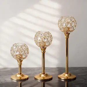 A set of 3 rose gold/silver crystal candle holders, perfect for table centerpieces at weddings, parties, and various events. Creates a romantic ambiance for dining tables and home decor. Candles not included.