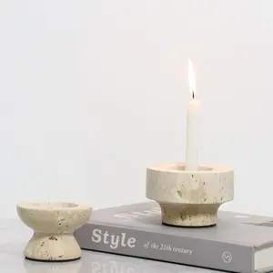Modern Minimalist Natural Yellow Travertine Candle Holder Atmosphere Ornament for Living Room Dining Table Homestay Model Room Home Decoration