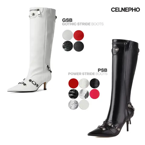 CELNEPHO Gothic Boots for Women Knee High Boot Pointed Toe Metal Rivet Tassel Stiletto Kitten Heel Zipper Closure Comfy Easy Pull On Dressy Party Date Gift Wedding Casual Goth Cosplay Fall Fashion Long Tall Shoes