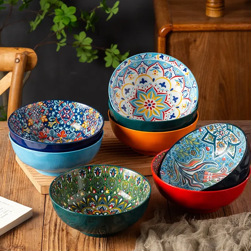 Vintage Large Ceramic Soup Bowl, High-Capacity Noodle Bowl for Snail Noodles, Household Deep Serving Basin