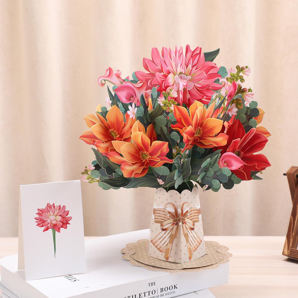 Mothers Day Card Pop Up, 10x10 inch, Mothers Day Gift, Sunflower 3D Pop-Up Card, Birthday Card with Preserved Lilies and Dahlias, Birthday Card Suitable for Moms, Women, Wives, and All Occasions