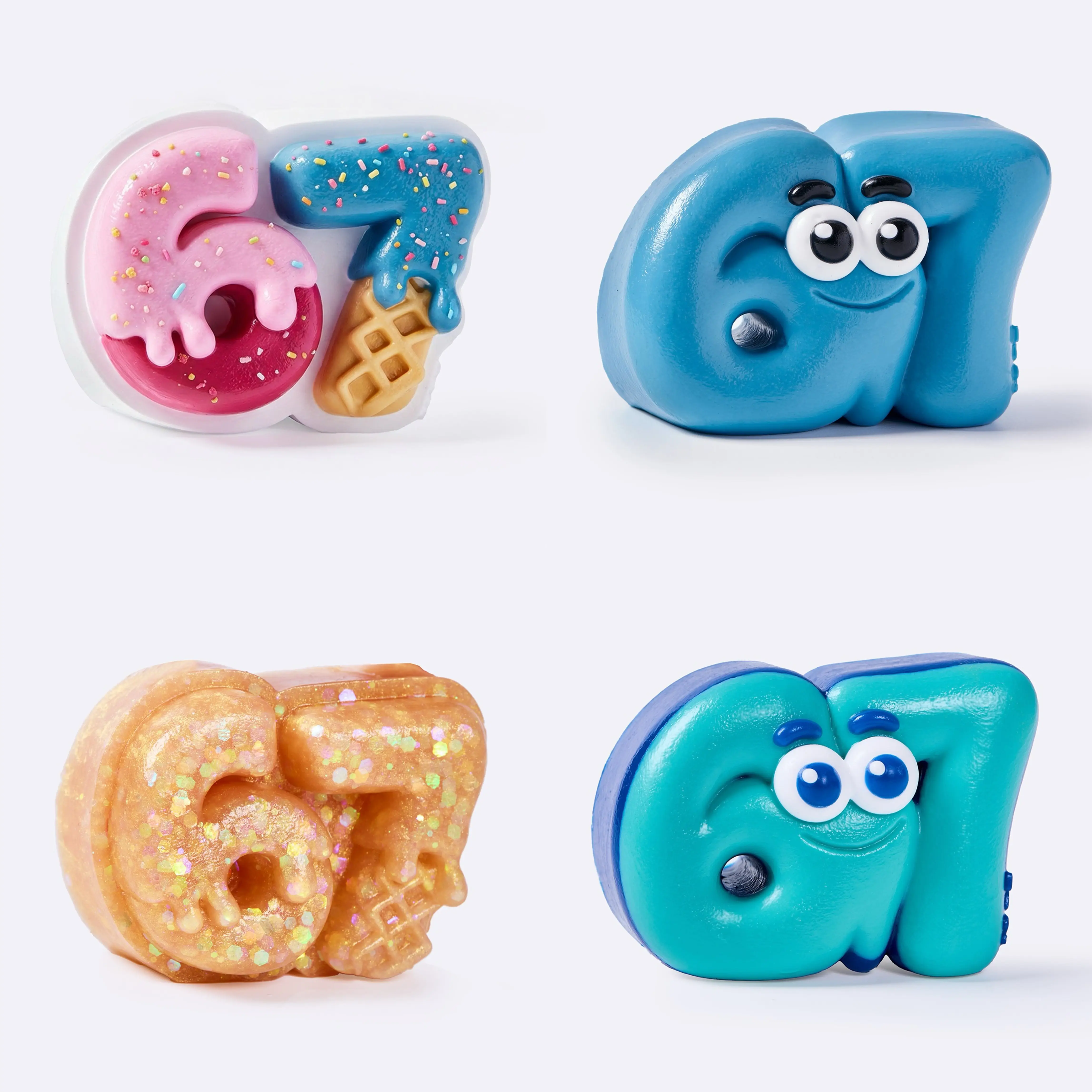 TABASQUISHY 4-Style Number Figure Squishy Set, Kawaii Stress Relief Fidget Squeeze Toy, Soft Sensory Desk Decor & Collectible Gift