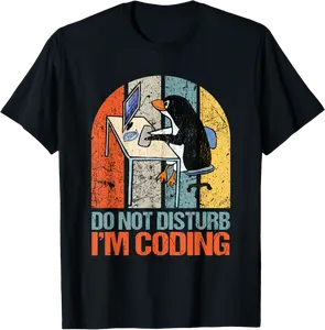 Do Not Disturb I'm Coding Programmer Retro Developer Penguin T-Shirt - Autumnsc Shop 88B097STQ5WX