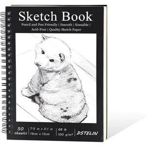 7.5 x 5.1 Inch Sketch Book, 50 Sheets,100gsm, Spiral Bound Black Hardcover with Dog Cover, Ideal for Sketching and Drawing