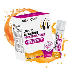NEWCORE Hair Growth Multivitamin & Liquid Supplement for Men & Women – Clinically Tested for Thicker Hair & Radiant Skin, Vegan Formula with Biotin, Zinc, MSM,Sesbania Leaf Extract & Vitamins A-E – 30 Daily Liquid Sachets (1-Month Supply)