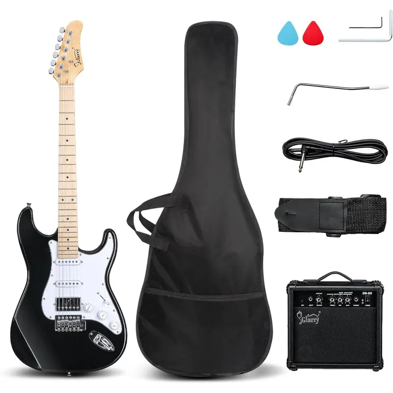GLARRY 39" Full Size Basswood Electric Guitar Kit for Beginners - HSS 3 Pickup Mix with Coil Split, 5-Way Switch, 7 Tone Modes, 20W Amplifier, Strap, Bag, Spanner Tool, Connecting Wire, 13lb, GST (TikTok Shop Back to School, 39in x13in x2in)