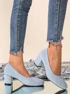 Velvet Heeled High-Heel Shoes, Square Toe Low Top Commuter Single Shoe, Daily Office Date Versatile Shoe, Perfect for Work and Dates, Elegant, Stylish