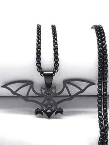 Goth Bat Star Necklace for Women Men Stainless Steel Black Color Pagan Animal Chain Punk Boyfriend Gift collar