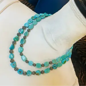 Handcrafted vintage genuine turquoise double strand necklace