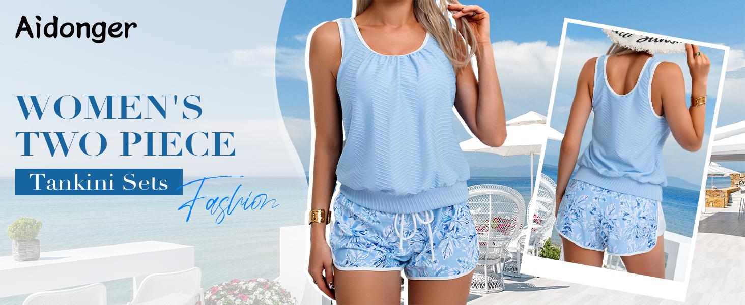 Aidonger SummerVibes Tankini Swimsuit for Women Modest Two Piece Bathing Suit Scoop Neck Swim Suits with Boy Shorts Tankiniswimsuit Tankinisuit Aidonger SummerVibes Tankini Swimsuit for Women Modest Two Piece Bathing Suit Scoop Neck Swim Suits with Boy Shorts Tankiniswimsuit Tankinisuit