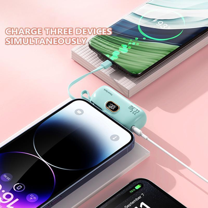 2 in 1 5000mAh 22.5W Mini Portable Charger Power Bank with 3 Output Ports, 5000mAh Fast Charging Battery Pack with LED Display-5000mAh Mini Portable Charger Power Bank for phone, 22.5W Fast Charger with 3-Output and Digital Display, Lightwight and Compact