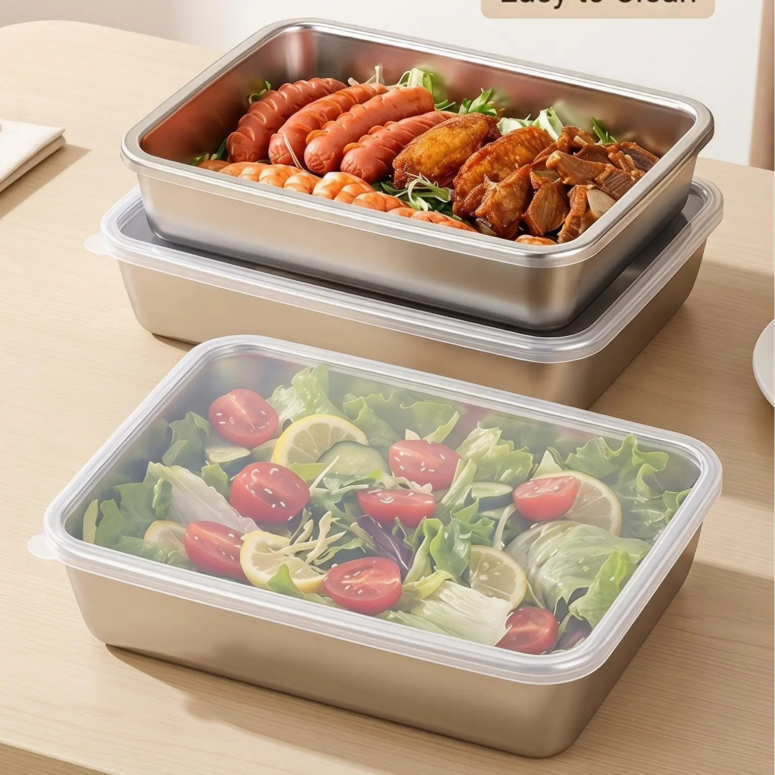 Stackable Stainless Steel Food Containers, Odor‑Free & Easy‑to‑Clean Kitchen Food Storage Boxes, Reusable Metal Food Containers for Meal Prep, Leftovers and Kitchen Organization