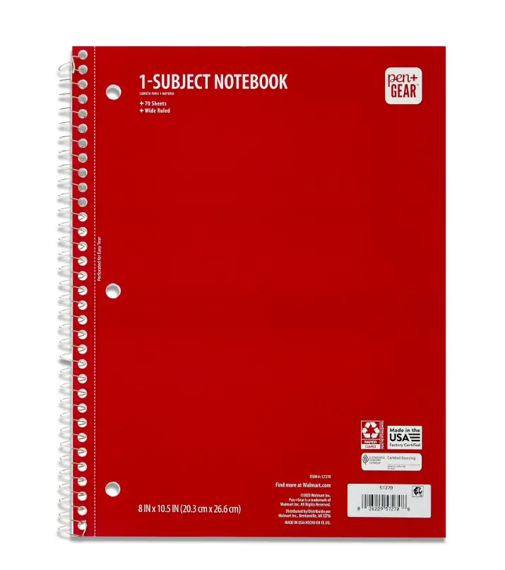 Pen+Gear Wide Rule 1 Subject Notebook, 8” x 10.5”, Red and Blue , 70 Sheets, New  2 packs