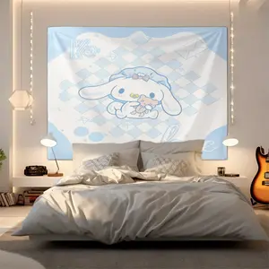 Cute Girly Cartoon & Plaid Bow Tapestry, Macaron Pastel Tone, Eye-Catching Wall Hanging, Elevates Room Appearance, Must-Have for Sweet Style Lovers