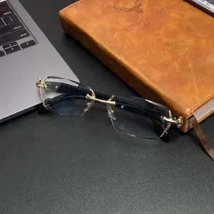 Rimless Chrome Frame EyeGlasses – Unisex Clear Eyewear with Blue Light Protection, Anti-Dust & Anti-Fatigue Features, Stylish Diamond-Cut Edges, Durable and Trendy Presbyopic Fashion Accessory in Classic Black Anti-blue Light Blocking