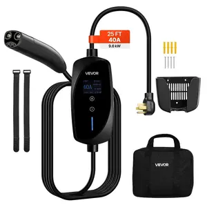 fathersdaygift VEVOR Level 2 Tesla Charger, 40 Amp Adjustable Current, 240V Portable Home Electric Car EV Charger with 25 ft Charging Cable, NEMA 14-50P Plug, LCD Display, NACS Connector, for Tesla Model Y/X/3/S
