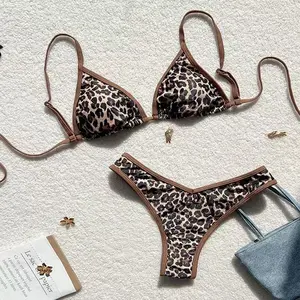 Women's Leopard & Fruits Print Bikini Set, Leopard Print Bikinis, Casual Fashion Chic Swimwear Set for Beach Holiday Vacation, Ladies Swimsuit for All Seasons