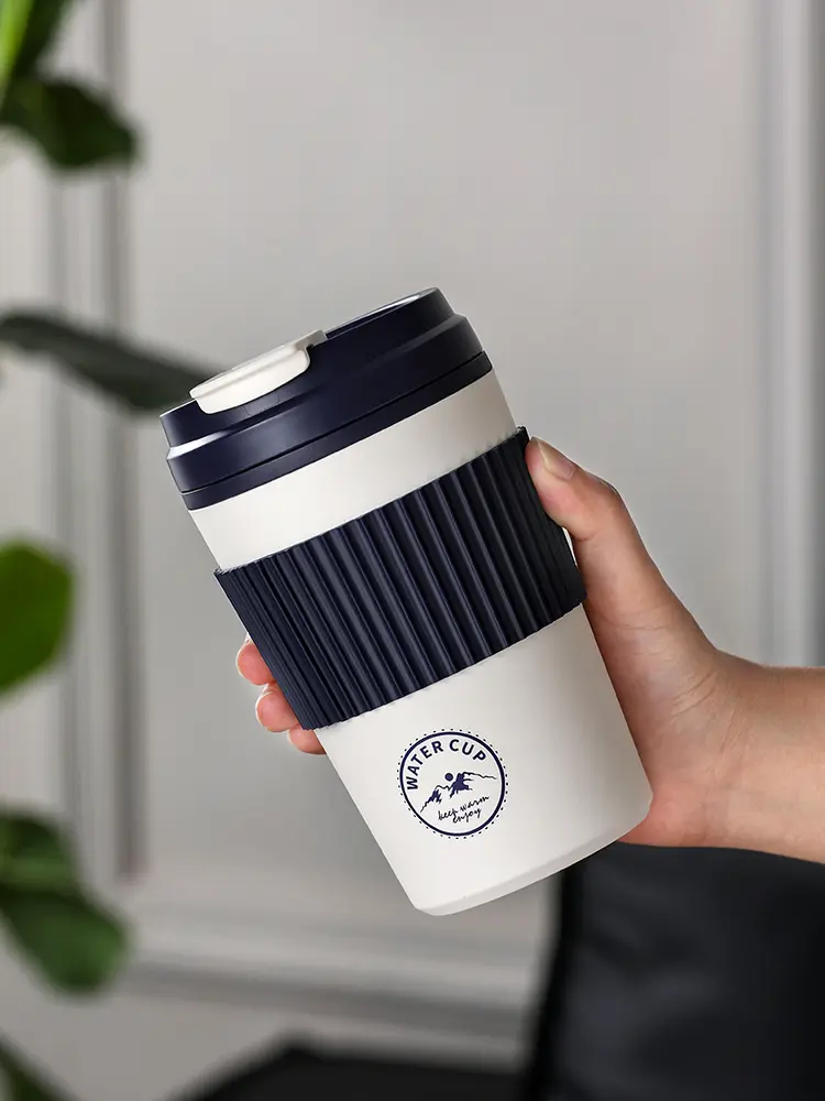 Coffee mugs Water Cup Insulated Stainless Steel Coffee Tumbler - Navy Blue & White Design Stainless Steel Vacuum InsulatedCoffee Cup, 1 Count Portable Leakproof WaterBottle, Drinking Cup for Home Office OutdoorCamping Travel- Perfect for On-the-Go Coffee