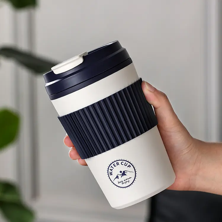 Coffee mugs Water Cup Insulated Stainless Steel Coffee Tumbler - Navy Blue & White Design Stainless Steel Vacuum InsulatedCoffee Cup, 1 Count Portable Leakproof WaterBottle, Drinking Cup for Home Office OutdoorCamping Travel- Perfect for On-the-Go Coffee