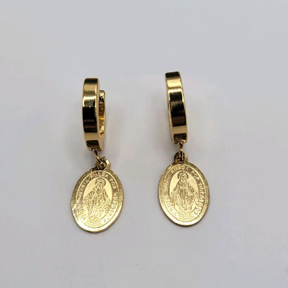 Beautiful Hoop Earrings Miraculous Medal Virgen Milagrosa Stainless Steel 18k Color 35mm Long Laminated Gold Fashion Jewelry for Women Versatile Stylish Accessory