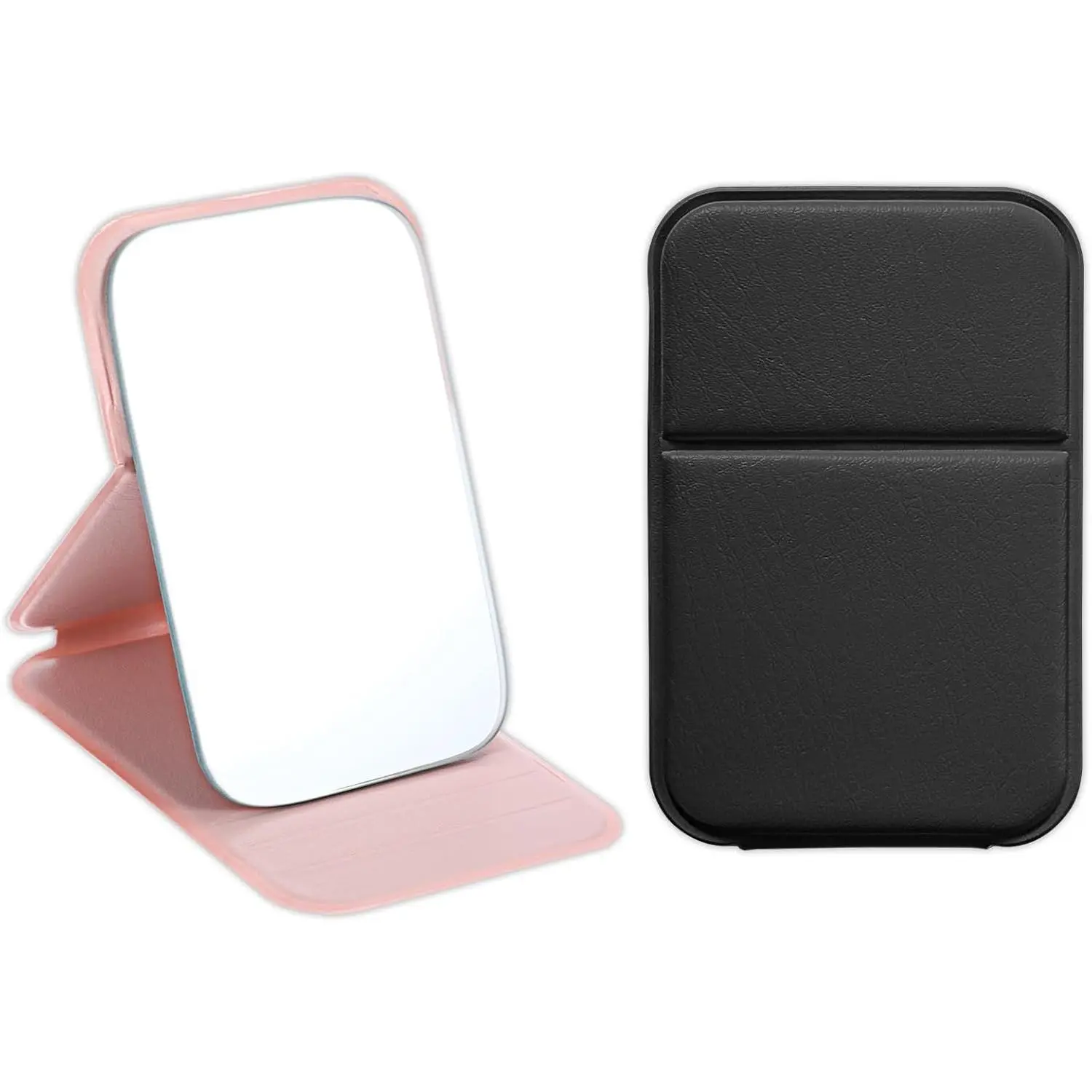 2-Pack Folding Makeup Mirror, Portable PU Leather Mirror, Handheld Mirror, with Adjustable Stand, Compact Ultra-Thin Pocket Mirror, Folding Travel Mirror, Suitable for Wallet Dressing Table Gift: Beauty & Personal Care