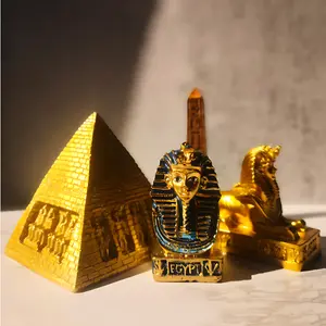 Egyptian Pyramid Sphinx Obelisk Decorative Item Pharaoh Mummy Ornament Gold Finish Detailed Design