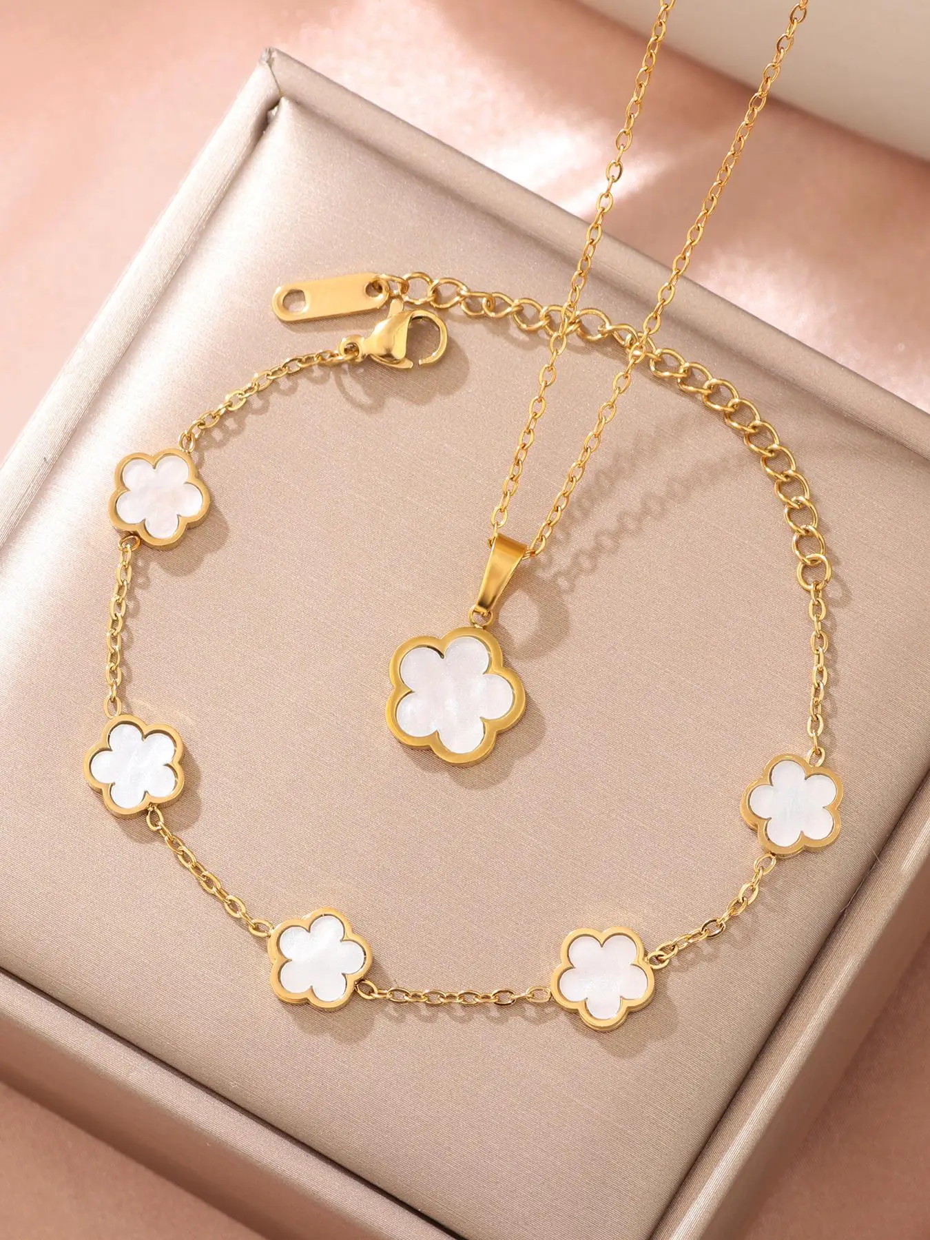 2pcs/set Women's Elegant Fashion Flower Design Pendant Necklace & Bracelet, Casual Trendy Fashionable Jewelry Set for Women, Thoughtful Gift