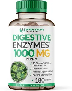 Wholesome Wellness Digestive Enzymes 1000MG Plus Prebiotics & Probiotics Supplement, 180 Capsules, Organic Plant-Based Vegan Formula for Digestion & Lactose with Amylase & Bromelain,3-6 Months Supply