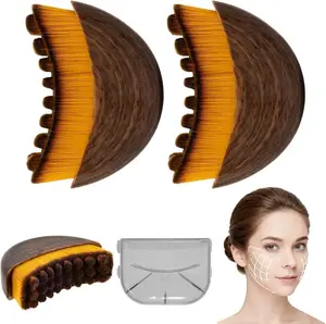 2 PCS Lymphatic Contour Face Brush, Manual Lymphatic Drainage Massager, Natural Makeup Brushes with Durable Soft Bristles, Hypoallergenic Ergonomic Facial Cleansing Brush for Sculpting Derma Roller Set Gentle