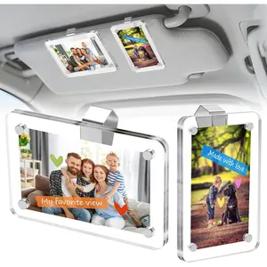 2Pcs Magnetic Car Picture Holder for Visor, Car Photo Holder with Clips, Visor Clip Photo Frame for 3 Inch Photos